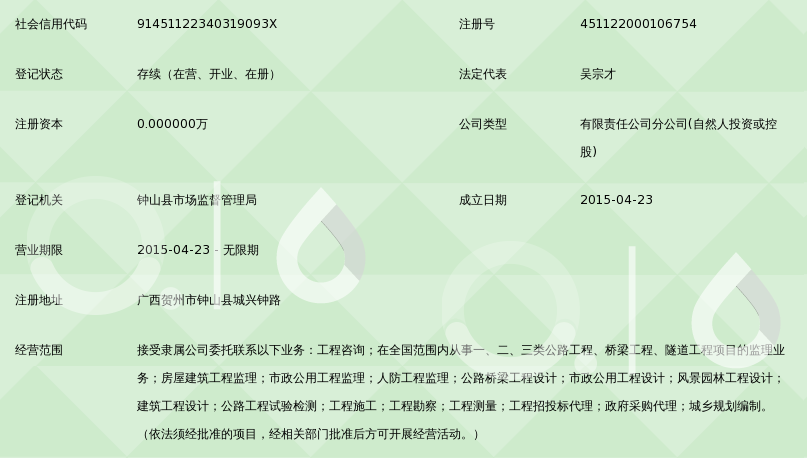 广西双建工程咨询贺州分公司